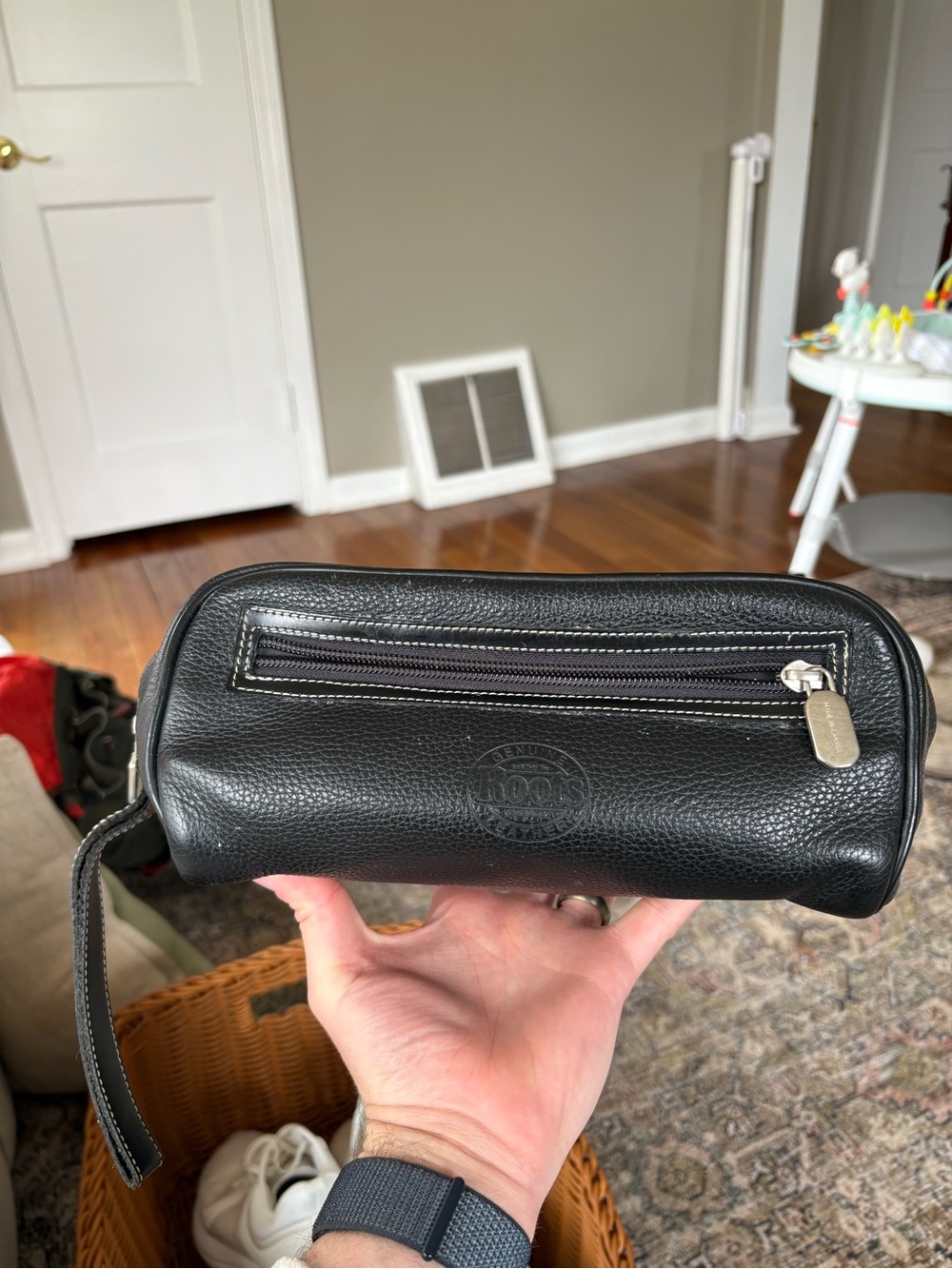 Leather Travel dopp kit - Black